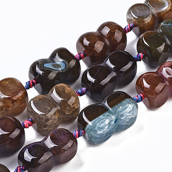 Natural Crackle Agate Beads Strands, Dyed, Peanut, 24~30x14~18x14~18mm, Hole: 1.6mm, about 11pcs/strand, 14.57 inch(37cm)