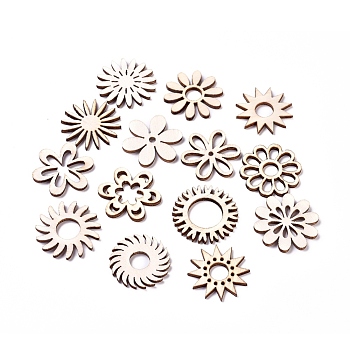 Laser Cut Wood Shapes, Unfinished Wooden Embellishments, Poplar Wood Cabochons, Flower, Blanched Almond, 26.5~29.5x2.5mm, about 100pcs/bag