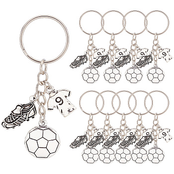 Elite 10Pcs Football Theme Tibetan Style Alloy Pendant Keychain, Clothes Shoes Charms Keychain, with Iron Findings, Antique Silver & Platinum, 7.55cm