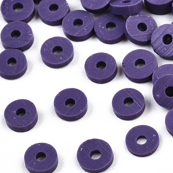 Eco-Friendly Handmade Polymer Clay Beads, Disc/Flat Round, Heishi Beads, Indigo, 4x1mm, Hole: 1mm, about 55000pcs/1000g