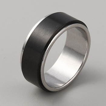 304 Stainless Steel Plain Rotating Finger Ring, Fidge Spinner Ring for Stress Anxiety Relief, Electrophoresis Black & Stainless Steel Color, Inner Diameter: 17.4mm
