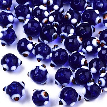 Handmade Bumpy Lampwork Beads, Blue, 10~11x11~12x7~8mm, Hole: 1.4~1.6mm