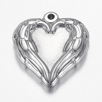 Tarnish Resistant 304 Stainless Steel Pendants, Heart Wing, Stainless Steel Color, 21.5x20x4mm, Hole: 1.5mm