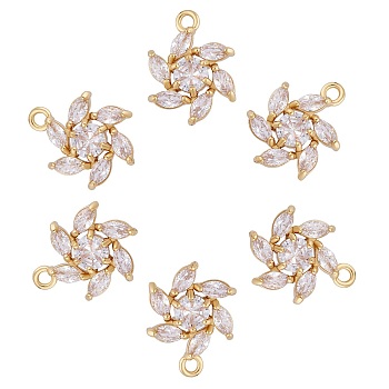 6 Pieces Flower Clear Cubic Zirconia Charm Pendant Brass Flower Charm Long-Lasting Plated Pendant for Jewelry Necklace Earring Making Crafts, Golden, 13.5mm, Hole: 1.5mm