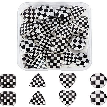 SUPERFINDINGS 40Pcs 4 Style Opaque Resin Cabochons, Mixed Shapes with Grid Pattern, Black, 10pcs/style