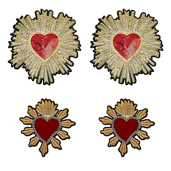 4Pcs 2 Style Computerized Embroidery Cloth Iron on/Sew on Patches, Costume Accessories, Appliques, Heart, Mixed Color, 98~205x93~190x1~1.5mm, 2pcs/style