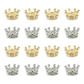 16Pcs 2 Colors Alloy European Beads, Large Hole Beads, with Rhinestone, Crown, Mixed Color, 11.5x6mm, Hole: 5mm, 8pcs/color