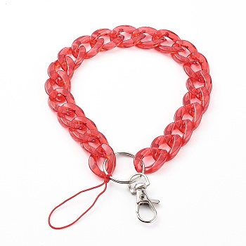 Transparent Acrylic Curb Chain Mobile Straps, with Nylon Thread and Alloy Swivel Clasps, Red, 22.5cm