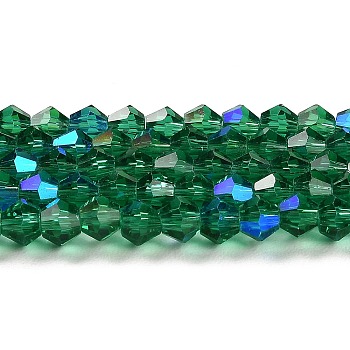 Transparent Electroplate Glass Beads Strands, AB Color Plated, Faceted, Bicone, Teal, 4x4mm, Hole: 0.8mm, about 87~98pcs/strand, 12.76~14.61 inch(32.4~37.1cm)