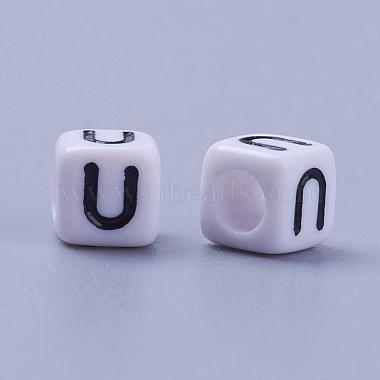 Letter U White Letter Acrylic Cube Beads(X-PL37C9308-U)-2