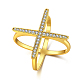 Латунные кольца крест-накрест с кубическим цирконием(RJEW-BB39449-G-8)-1