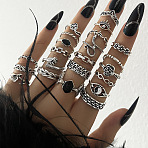22Pcs Alloy Enamel Finger Cuff Rings Sets, Mixed Shape, Antique Silver, 16~18mm(FS-WG8BC7B-01)