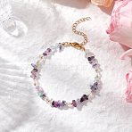 Natural Fluorite Chip Beaded Bracelets for Women, with 304 Stainless Steel Chain Extenders and Glass Bead, 7-3/8 inch(18.6cm)(X-BJEW-JB11742-06)