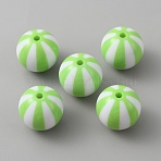 Opaque Acrylic Beads, Round with Stripe Pattern, Lawn Green, 19mm, Hole: 3mm, 230pcs/1000g(OACR-WH0037-04A)
