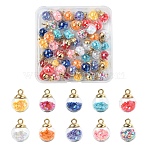 50Pcs 10 Colors Glass Round Pendants, with Plastic Finding and Foam Glitter, Mixed Color, 21x16mm, Hole: 2.5mm, 5pcs/color(GLAA-YW0004-54)