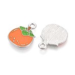 Fruit Alloy Enamel Charms, Tangerine, Platinum, Dark Orange, 15.5x12x1mm, Hole: 1.5mm(PALLOY-S058-01P-21)