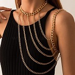 Ally Multi-Layered Twisted Chain Shoulder Body Chains for Women, Golden, 350~370mm(FS-WG6F463-01)
