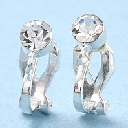 Brass Clip-on Earring Findings, with Crystal Rhinestone, with Loop, Silver, 8.5x16x6mm, Hole: 1.7mm(KK-C219-01S)