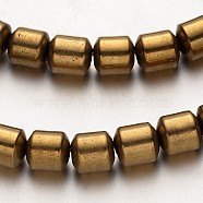 Electroplate Non-magnetic Synthetic Hematite Bead Strands, Column, Golden Plated, 6x6mm, Hole: 1mm, about 67pcs/strand, 15.7 inch(G-F300-28-03)