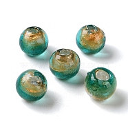 Handmade Gold Sand with Silver Foil Lampwork Beads Strand, Round, Sea Green, 11.5~12mm, Hole: 1.8mm, about 45pcs/strand, 17.72''(45cm)(LAMP-Z007-04D)