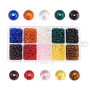 10 Colors Transparent Glass Beads, Round, Mixed Color, 4mm, Hole:0.5mm, about 205~208pcs/color, 2050~2080pcs/box(GLAA-JP0002-07-4mm)