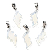 Opalite Pendants, Lightning Bolt Charms with Stainless Steel Color Plated 201 Stainless Steel Snap on Bails, 31~33x13~14x5mm, Hole: 7.5x4.5mm(G-C057-01P-06)