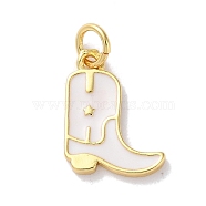 Rack Plated Brass Enamel Charms, with Jump Ring, Long-Lasting Plated, Lead Free & Cadmium Free, Real 18K Gold Plated, Cowboy Boot Charm, White, 14x11x1.5mm, Hole: 3.4mm(KK-Z039-01D)
