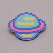 Planet Plastic Brooch for Backpack Clothes, White, Green, 23x32x7mm, Pin: 0.7mm(JEWB-TAC0007-08)