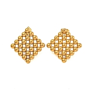 304 Stainless Steel Stud Earrings for Women, Real 18K Gold Plated, Rhombus, 26~26.5x25.5~26.5mm(EJEW-Z058-01G-02)