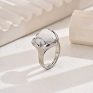 Heart-shaped Natural Howlite Women's Ring, Brass Adjustable Rings, Platinum, Inner Diameter: 16~19mm(VA9361-4)