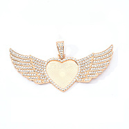 Alloy Pendant Cabochon Settings, with Crystal Rhinestone, Cadmium Free & Lead Free, Heart with Wing, Light Gold, Tray: 26.5x32.5mm, 47.5x107.5x6mm, Hole: 15mm(PALLOY-S107-001KC-RS)