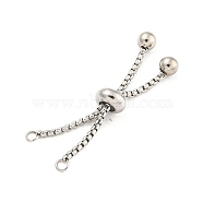 Non-Tarnish Adjustable 304 Stainless Steel Box Chain Slider Bracelet Making, Stainless Steel Color, 3-1/8 inch(8cm), Hole: 2mm(MAK-L038-001P-02)