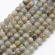 Natural Labradorite Beads Strands, Grade A-, Round, 4mm, Hole: 1mm, about 107pcs/strand, 15.1 inch(38.5cm)(G-P322-33-4mm)