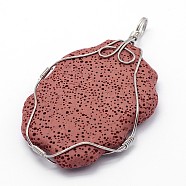 Nuggets Synthetic Lava Rock Big Pendants, with Platinum Plated Brass Findings, Dyed, Indian Red, 68x42x8.5mm, Hole: 5.5mm(G-L155-08E)