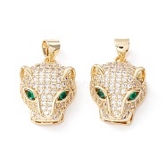 Brass Micro Pave Cubic Zirconia Pendants, Long-Lasting Plated, Cadmium Free & Lead Free, Leopard, Real 18K Gold Plated, 22x13x7.5mm, Hole: 4x3mm(KK-D067-24G-RS)