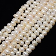 Natural Cultured Freshwater Pearl Beads Strands, Potato, Creamy White, 9~10x8~9mm, Hole: 0.8mm, about 41pcs/strand, 13.77 inch~14.17 inch(PEAR-L001-04-02)