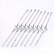 304 Stainless Steel Link Bracelets, with Lobster Claw Clasps, Cross, Stainless Steel Color, 7-1/2 inch(19cm)~9 inch(23cm), 3~6mm(BJEW-F330-11P)