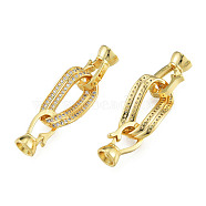 Brass Micro Pave Clear Cubic Zirconia Fold Over Clasps, Nickel Free, Oval, Real 14K Gold Plated, 38mm, Clasp: 13.5x7.5x6.5mm, Inner Diameter: 4mm, Hole: 1.2mm, Oval: 19x11.5x6mm(KK-N259-19)