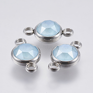 K9 Glass Links connectors, Faceted, with 304 Stainless Steel Findings, Flat Round, Stainless Steel Color, Sky Blue, 17.5x10x6mm, Hole: 2.5mm(STAS-F139-042P-04)