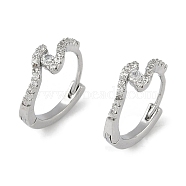 Clear Cubic Zirconia Hoop Earrings, Brass Jewelry for Women, Real Platinum Plated, 12x4mm(EJEW-L292-013P)