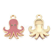 Alloy Enamel Pendants, Light Gold, Octopus, Pale Violet Red, 20x16x2mm, Hole: 2mm(FIND-N048-022B)