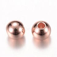 Brass Spacer Beads, Round, Rose Gold, 3x2.5mm, Hole: 1.5mm(KK-S753-3mm-RG)