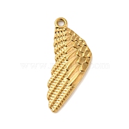 Ion Plating(IP) 304 Stainless Steel Pendants, Wing Charms, Real 18K Gold Plated, 26x10.5x2mm, Hole: 1.4mm(STAS-N103-33G)