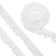 10 Yards 3-Layer Pleated Chiffon Flower Lace Trim, Polyester Ribbon for Jewelry Making, Garment Accessories, White, 2-1/2 inch(65mm)(OCOR-BC0005-27A)