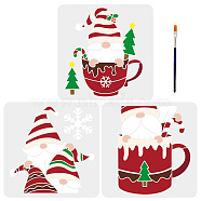 US 1 Set Christmas PET Hollow Out Drawing Painting Stencils, with 1Pc Art Paint Brushes, Gnome Pattern, Painting Stencils: 300x300mm, 3pcs/set, Brushes: 16.9x0.5cm(DIY-MA0001-48)