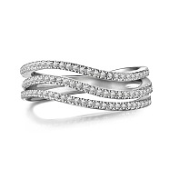 Three Row Clear Cubic Zirconia Finger Ring, Rhodium Plated 925 Sterling Silver Ring for Women, Platinum, 3.5~6mm, Inner Diameter: 17.2mm(RJEW-Q813-02P)