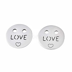 Non-Tarnish 201 Stainless Steel Pendants, Flat Round with Word & Heart, Stainless Steel Color, 18x1mm, Hole: 2mm(STAS-N095-077)