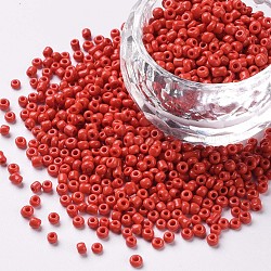 Glass Seed Beads, Opaque Colours Seed, Small Craft Beads for DIY Jewelry Making, Round, Red, 2mm, Hole:1mm, about 30000pcs/pound(SEED-A010-2mm-45)