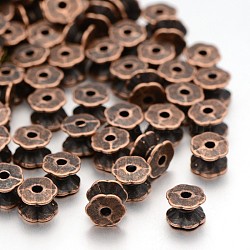 Tibetan Style Double Sided Bead Caps, Lead Free & Cadmium Free & Nickel Free, Red Copper Color, about 5mm long, 7mm wide, hole: 2mm(X-RLF9831Y-NF)
