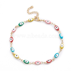 304 Stainless Steel Anklets, with Enamel and Lobster Claw Clasps, Evil Eye, Colorful, Golden, 10-1/4 inch(26cm)(AJEW-G026-04G-B)